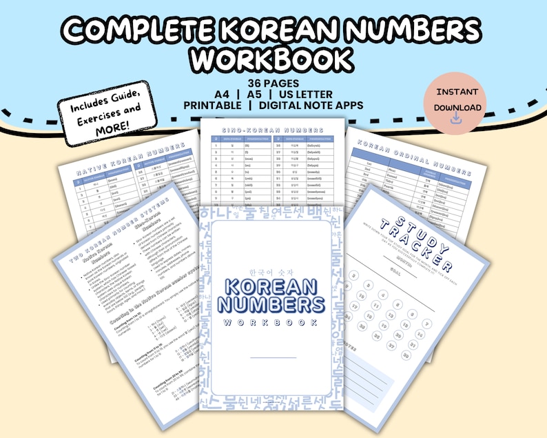 COMPLETE Korean Numbers Workbook Printable | Sino & Native Number ...
