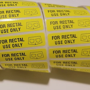 For Rectal Use Only Gag Label Stickers 1 x 2.625 Fluorescent Stickers  with Permanent Adhesive 10 Labels per Order - The Mislabeled Specimen