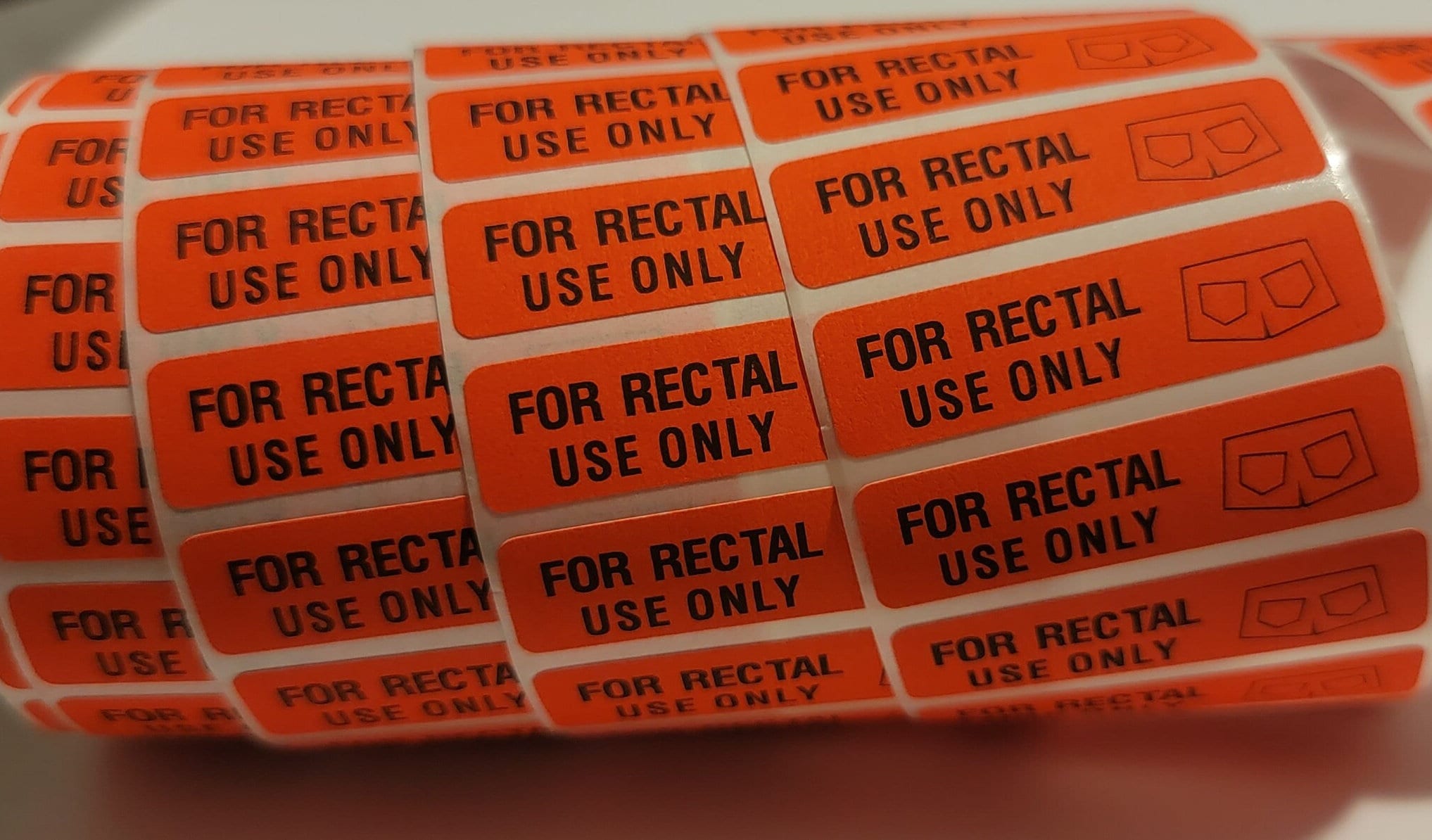 For Rectal Use Only Gag Label Stickers 1 x 2.625 Fluorescent Stickers  with Permanent Adhesive 10 Labels per Order - The Mislabeled Specimen