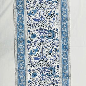 Indigo Blue Hand Block Printed Cotton Table Runner: Floral Kitchen, Dining & Thanksgiving Decor image 5
