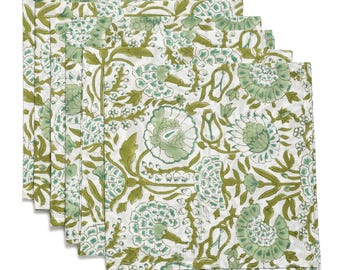Servilletas de algodón con estampado de bloques indios CPC-Agate Green, de uso diario, para bodas, eventos, fiestas en casa, 18 x 18