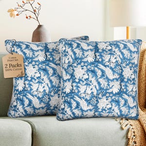 Indian Hand Block Printed Cotton Throw Pillow Cover for Farmhouse, Preppy, Boho, Home Décor, Floral, Decorative Couch Pillow- Blue Sapphire