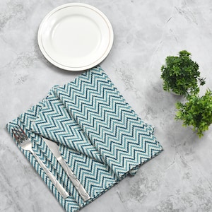 CPC Sea Blue Dinner Napkin Set – Boho Hand Printed Cotton Napkins for Kitchen, Dining, Weddings, Parties Festival Reusable 18x18 Table Linen