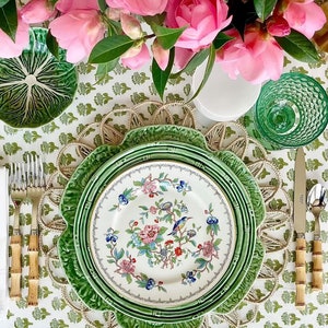 Cotton Indian Hand-Block Printed Tablecloth for Wedding Farmhouse Buffet Housewarming Picnic Boho Home Decor Floral- Emerald Green