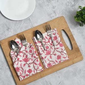 CPC Turkish Rose Dinner Napkin Set-Boho Hand Block Printed Cotton cloth for Kitchen, Dining, Weddings, Parties- Reusable 18x18 Table Linen