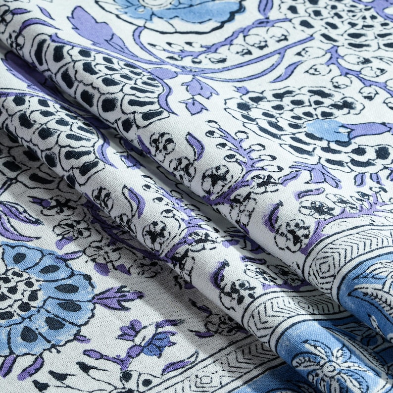 Indigo Blue Hand Block Printed Cotton Table Runner: Floral Kitchen, Dining & Thanksgiving Decor image 4
