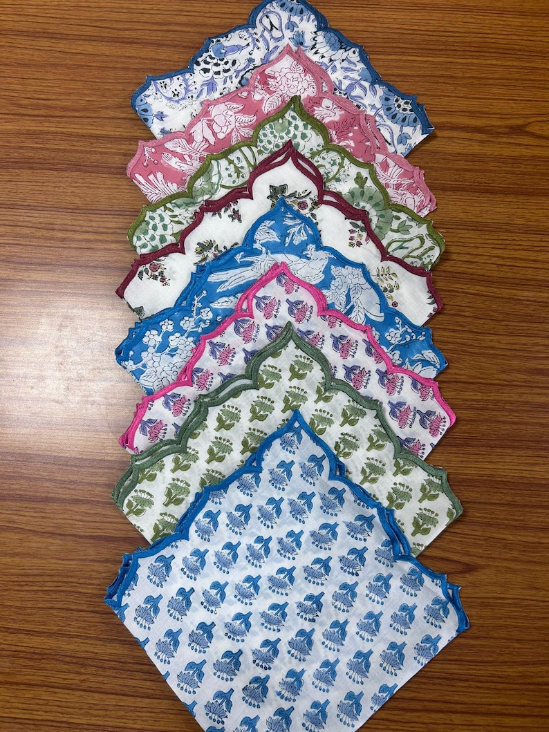Guardanapos bordados com estampa indiana multicolorida e vieira, guardanapos de algodão floral para mesa de jantar, guardanapos de casamento estilo fazenda, 18 x 18 pol. imagem 1