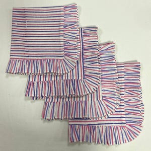 Pink Stripe Ruffle Napkin 20x20&quot; – Hand Block Printed Reusable Cotton Cloth, Farmhouse Wedding & Dining Table Linen, Grandmillennial Decor