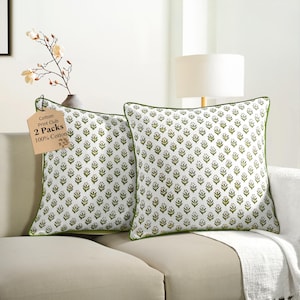 Funda de Cojín Bohemian Meadow 18x18, Cojín Decorativo de Algodón Estampado a Mano con Flores, Funda de Cojín Boho Estilo Casa de Campo para