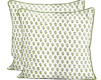 CPC Throw Pillow Covers for Couch,100% Cotton Block Print Decorative Couch Pillows for Living Room,Boho Pillow Case 20x20 Inch Emerald Green