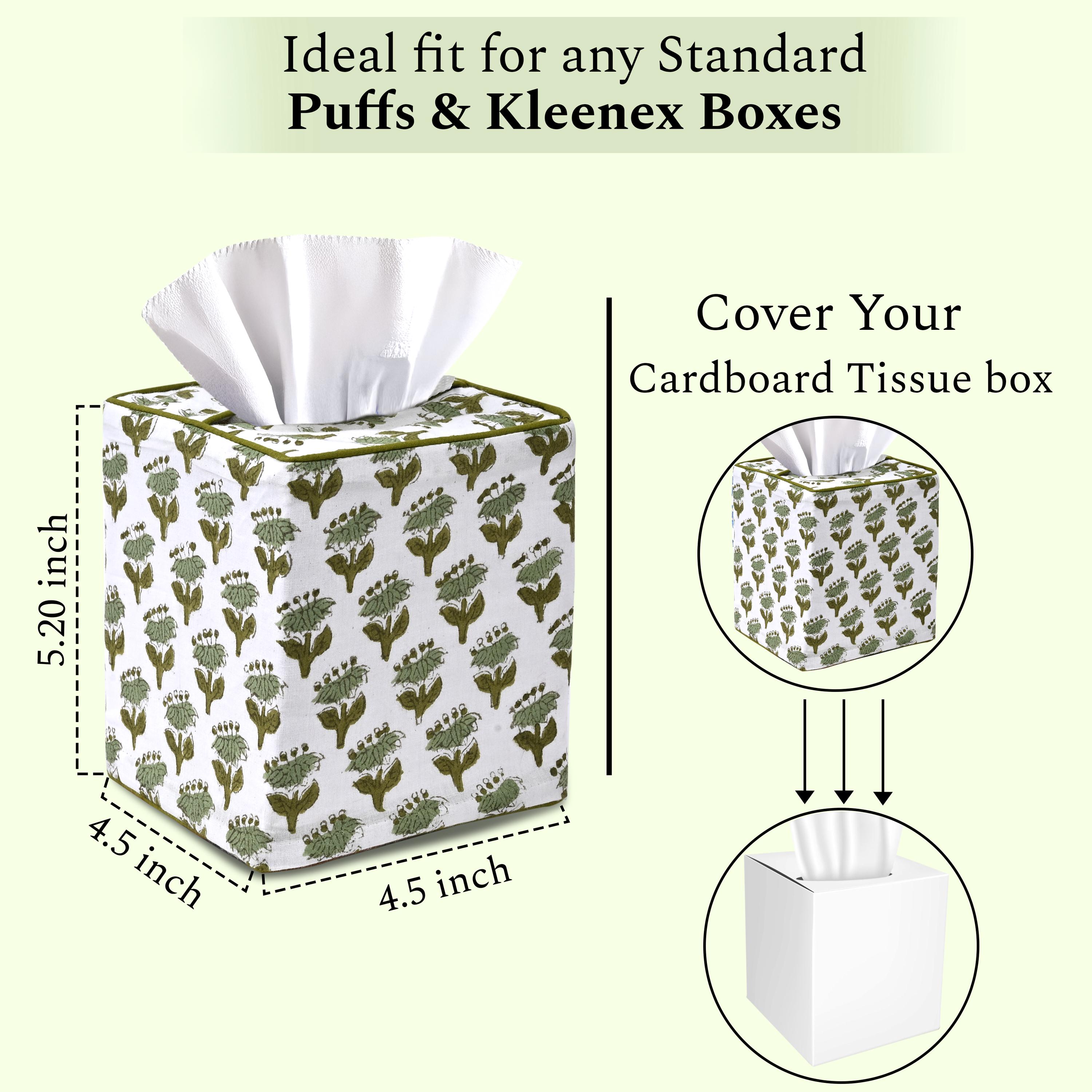 CPC Pink Sapphire Hand Block Printed Cotton Tissue Box Cover 5" X 5" X 5.5" Square Soft Reusable Boho Napkin Holder For Home Kitchen Dining Bathroom Office Cafe Spa Summer Thanksgiving - View #12