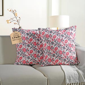 Fundas cojín Crimson Ivy set de 2 – algodón estampado a mano, boho rústico sofá, decoración interior y exterior