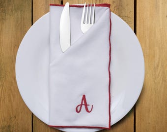 Juego de 4 servilletas de algodón con monograma bordado personalizado, 18 x 18, mantelería con letras personalizadas para bodas, aniversarios y regalos.