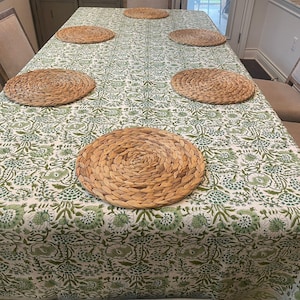 Cotton Indian Hand-Block Printed Tablecloth for Wedding Farmhouse Buffet Housewarming Restaurant Picnic Boho Home Decor Floral- Agate Green image 4