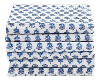 Apatite Blue Indian Block Print Napkins, Floral Cotton Dinning Table Daily Use Napkins, Farmhouse Wedding Event Home Party Napkins 18x18