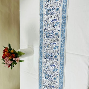 Indigo Blue Hand Block Printed Cotton Table Runner: Floral Kitchen, Dining & Thanksgiving Decor image 7