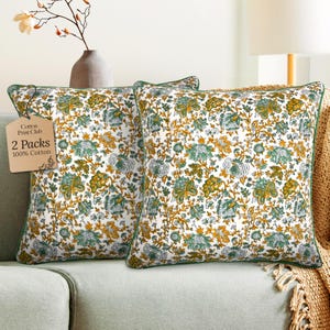 Indian Hand Block Printed Cotton Throw Pillow Cover for Farmhouse, Preppy, Boho, Home Décor, Floral, Decorative Couch Pillow-Topaz Blue