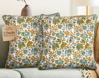 Indischer Handblock gemustert Baumwolle Kissenbezug für Bauernhaus, Preppy, Boho, Home Décor, Floral, dekorative Couch Kissen-Topaz Blau
