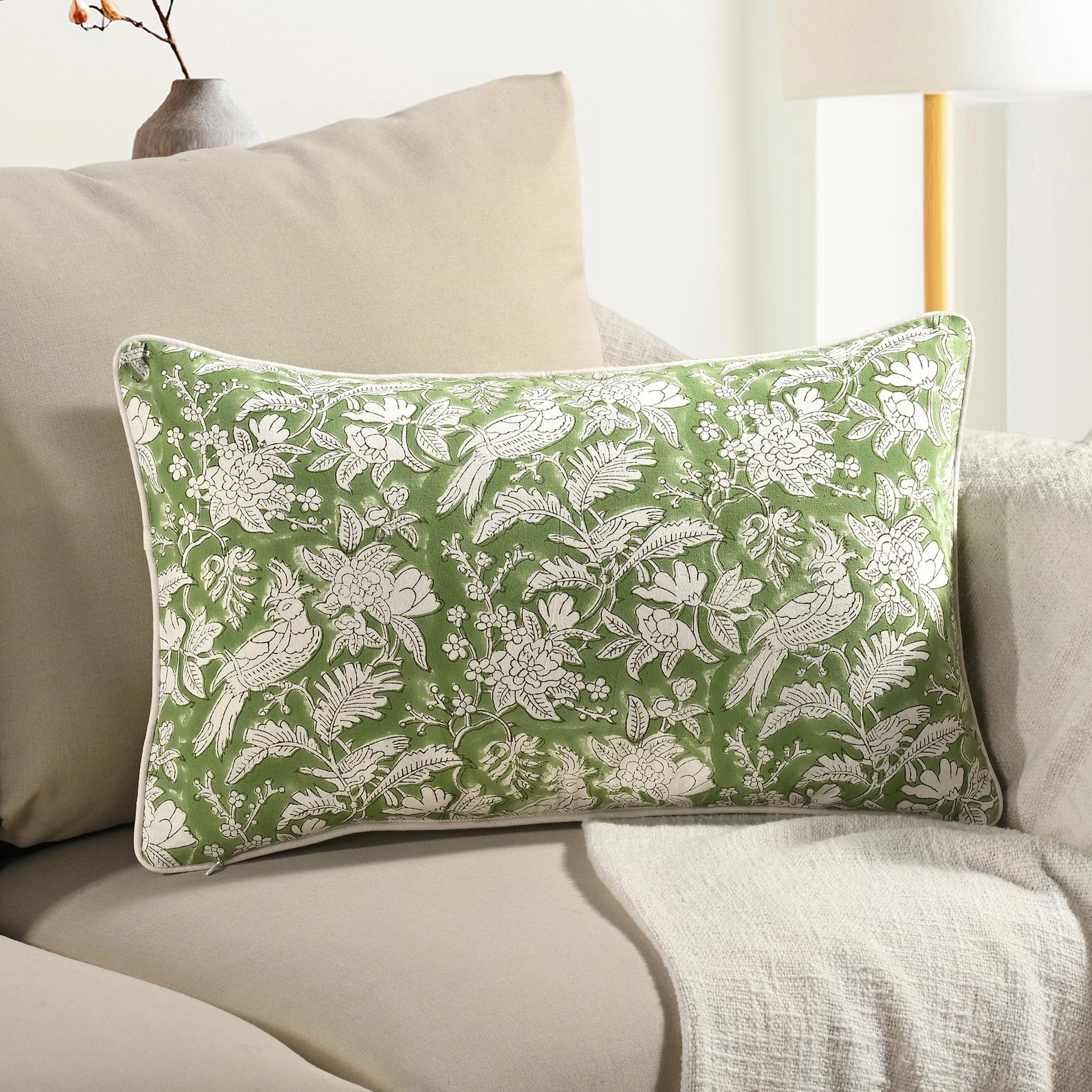 12x20" Olive Green Block Print Pillow Cover - Pack of 2