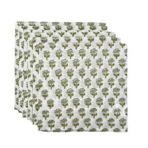 Napkin,Emerald Green-CPC-Indian Block Printed-Floral Cotton Dining Table Daily Use Napkins, Farmhouse Wedding Event Home Party Napkins 18x18