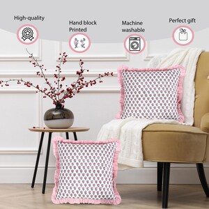 Pink Sapphire Cotton Hand Block Print Ruffle Throw Pillow Covers ...