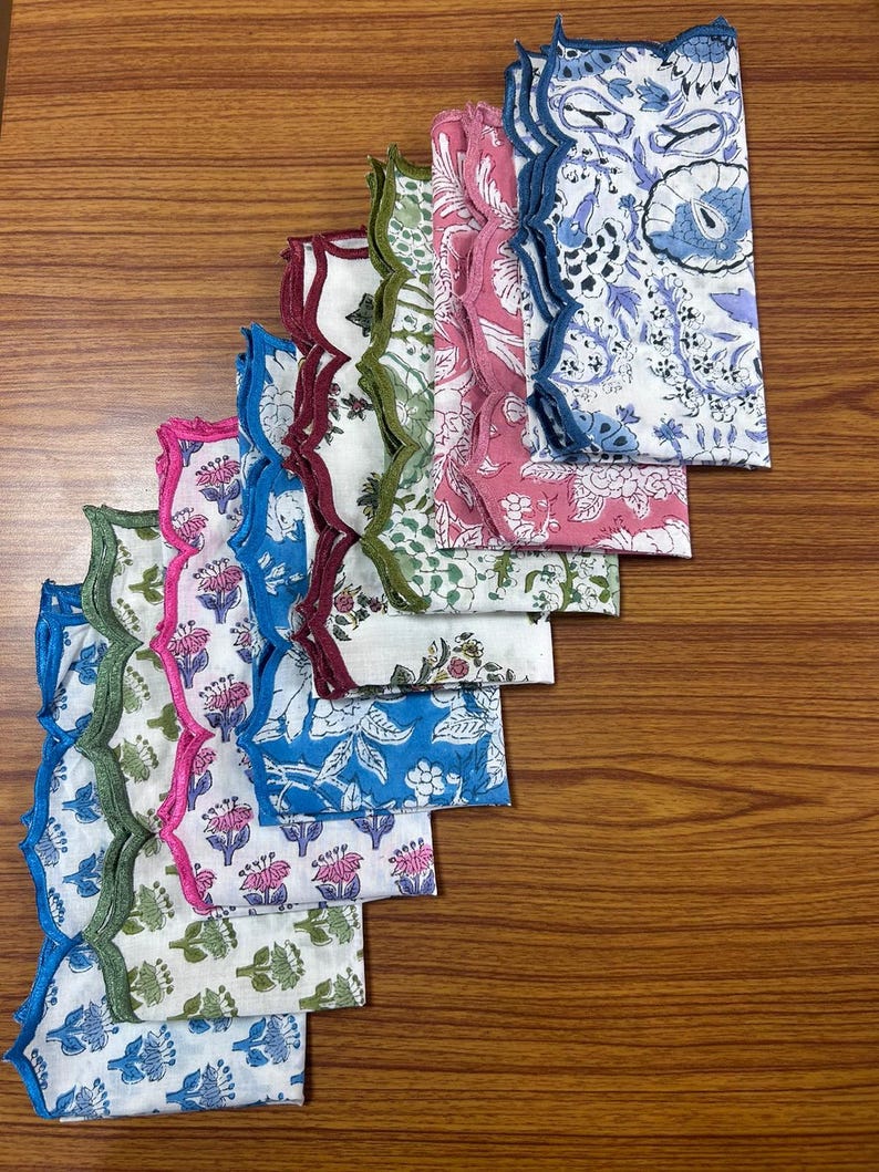 Guardanapos bordados com estampa indiana multicolorida e vieira, guardanapos de algodão floral para mesa de jantar, guardanapos de casamento estilo fazenda, 18 x 18 pol. imagem 3