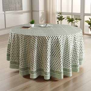 CPC Round Tablecloth- Cotton Indian Block Print Handmade Washable Table Cloth - Spring, Easter Gift Table Cover- Emerald Green