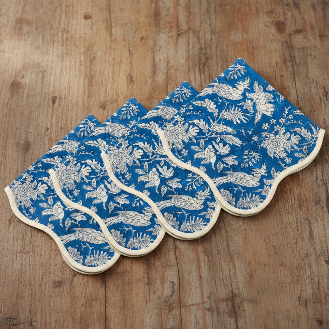 Sephare Colth Blue Sapphire Cloth Napkins 20x20 – Hand Block Printed Cotton Floral ...