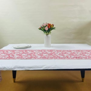 Table Runner, CPC-Flamingo Pink-Cotton Indian Hand Block Printed  Table Runner for Gifts & Decor,Housewarming Wedding Party Home and Living.
