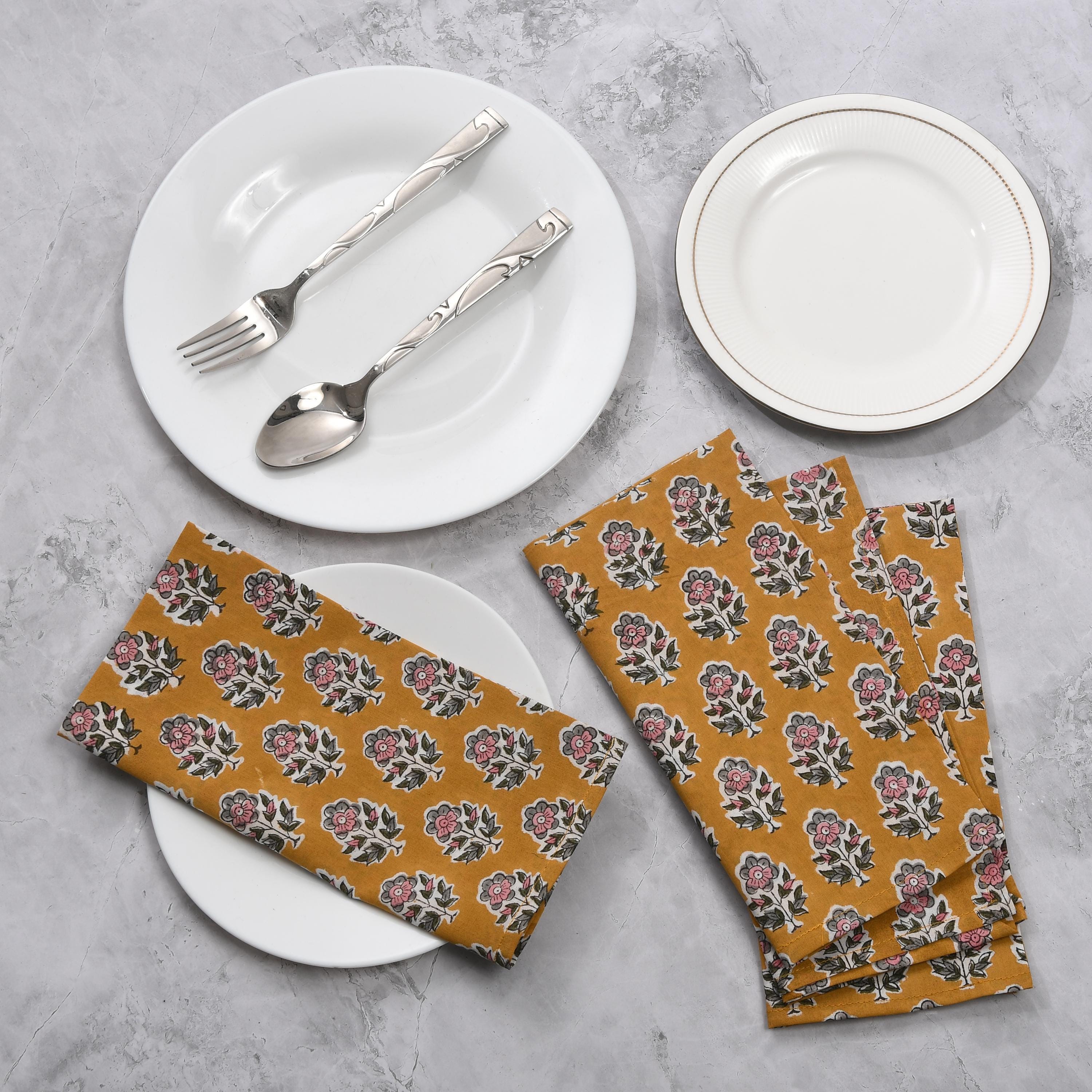 Citrine Yellow Cotton Napkins 18x18 – Hand Block Printed Floral Table ...