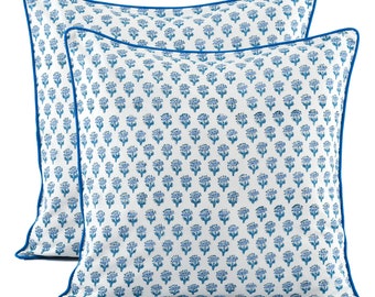 CPC Throw Pillow Covers for Couch,100% Cotton Block Print Decorative Couch Pillows for Living Room,Boho Pillow Case 20x20 Inch Apatite Blue.