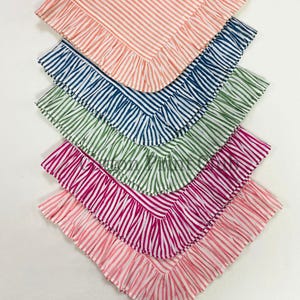 Mix Striped Ruffle Napkin Set 20x20” – Hand Block Printed Cotton Cloth Napkins, Farmhouse Table Linen for Christmas & Grandmillennial Decor