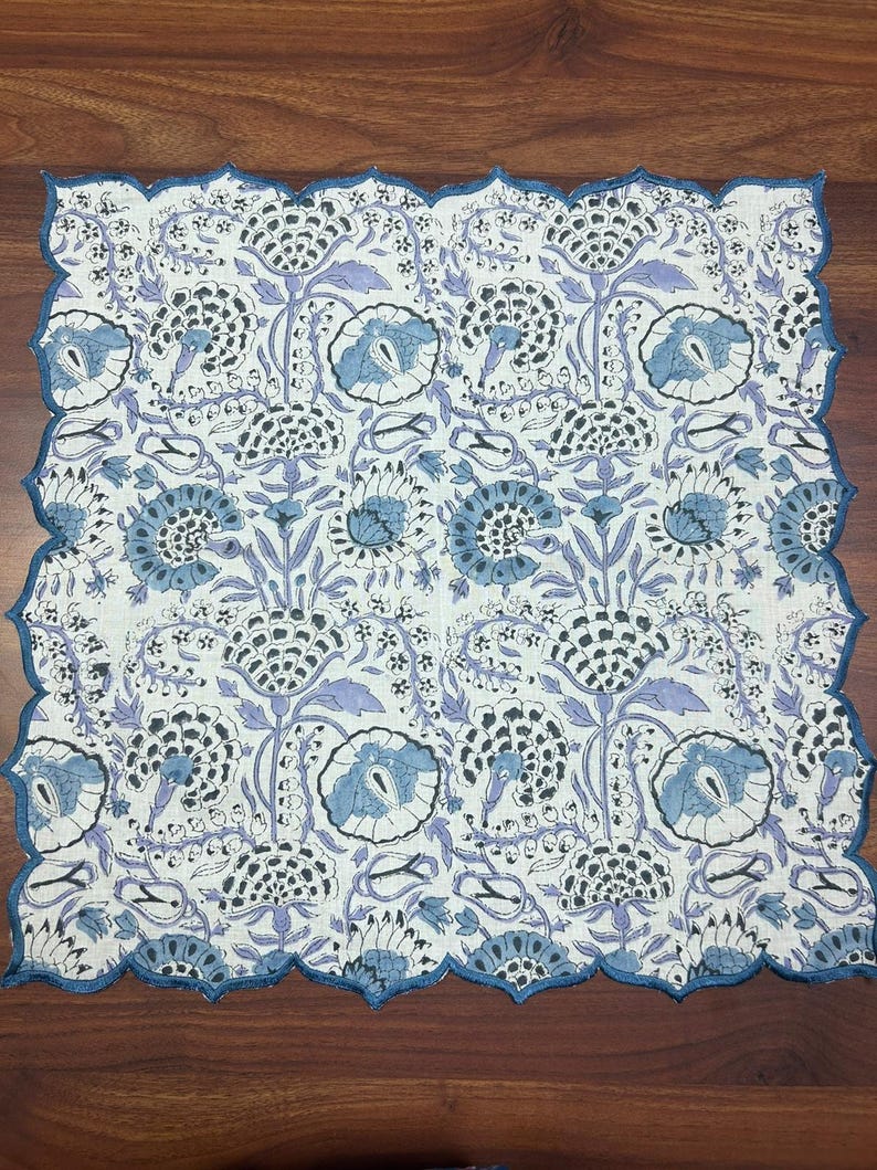 Guardanapos bordados com estampa indiana multicolorida e vieira, guardanapos de algodão floral para mesa de jantar, guardanapos de casamento estilo fazenda, 18 x 18 pol. imagem 5