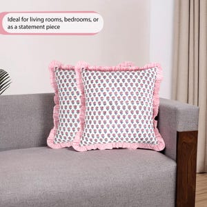 Pink Sapphire Cotton Hand Block Print Ruffle Throw Pillow Covers ...