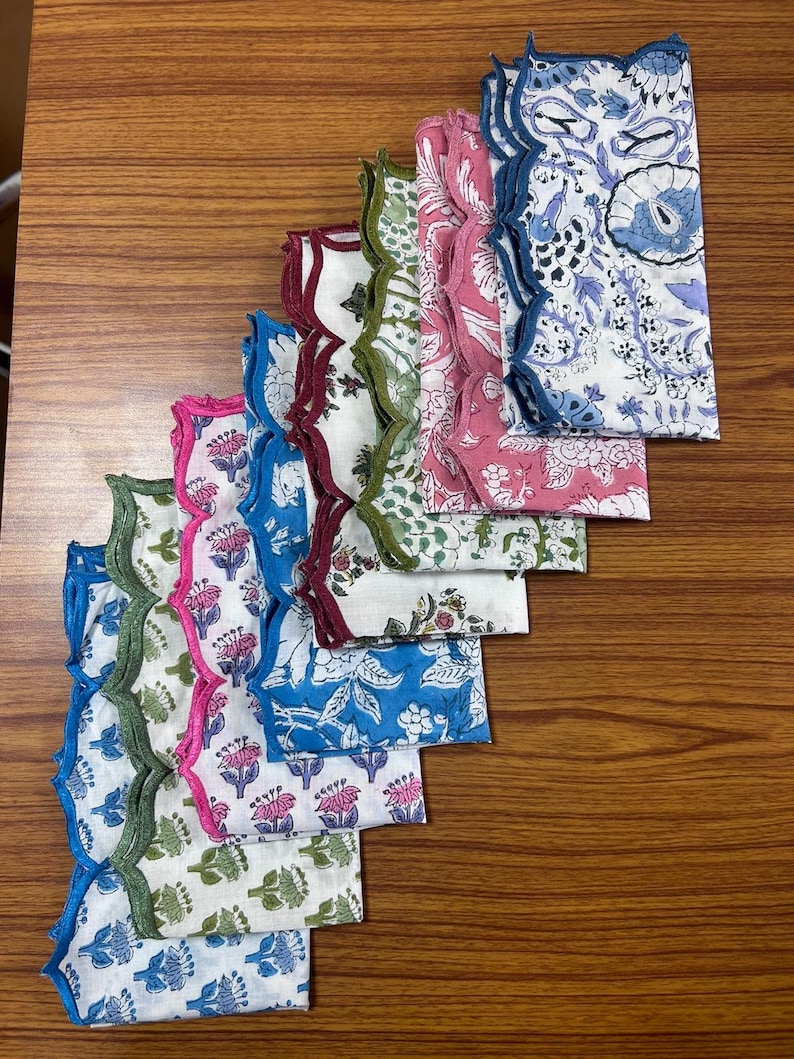 Guardanapos bordados com estampa indiana multicolorida e vieira, guardanapos de algodão floral para mesa de jantar, guardanapos de casamento estilo fazenda, 18 x 18 pol. imagem 2
