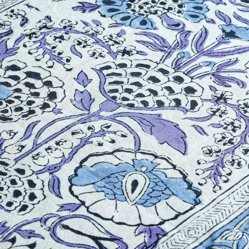 Indigo Blue Hand Block Printed Cotton Table Runner: Floral Kitchen, Dining & Thanksgiving Decor image 2