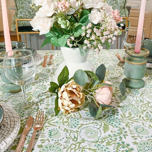 Cotton Indian Hand-Block Printed Tablecloth for Wedding Farmhouse Buffet Housewarming Restaurant Picnic Boho Home Decor Floral- Agate Green image 3