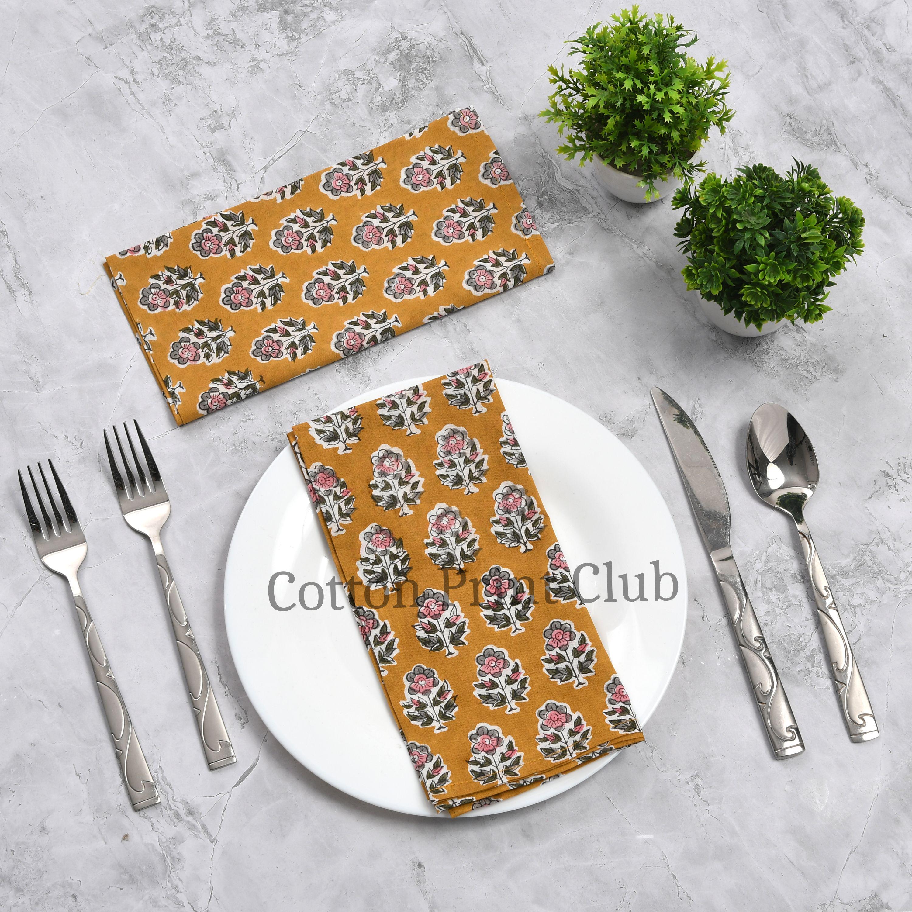 Citrine Yellow Cotton Napkins 18x18 – Hand Block Printed Floral Table ...