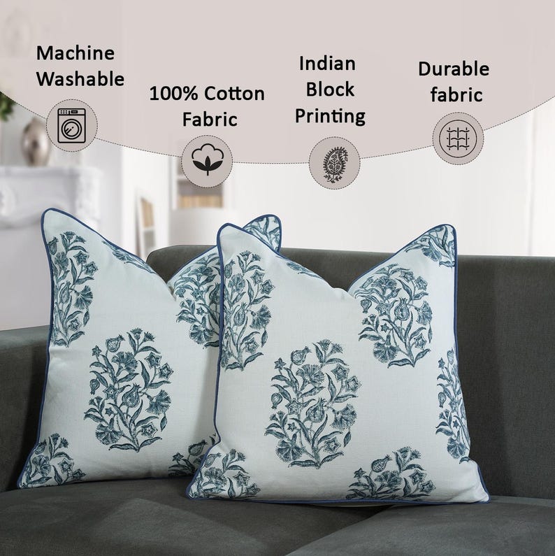 CottonprintclubUSA Hand Block Print Pillow Cover - Thumbnail 3