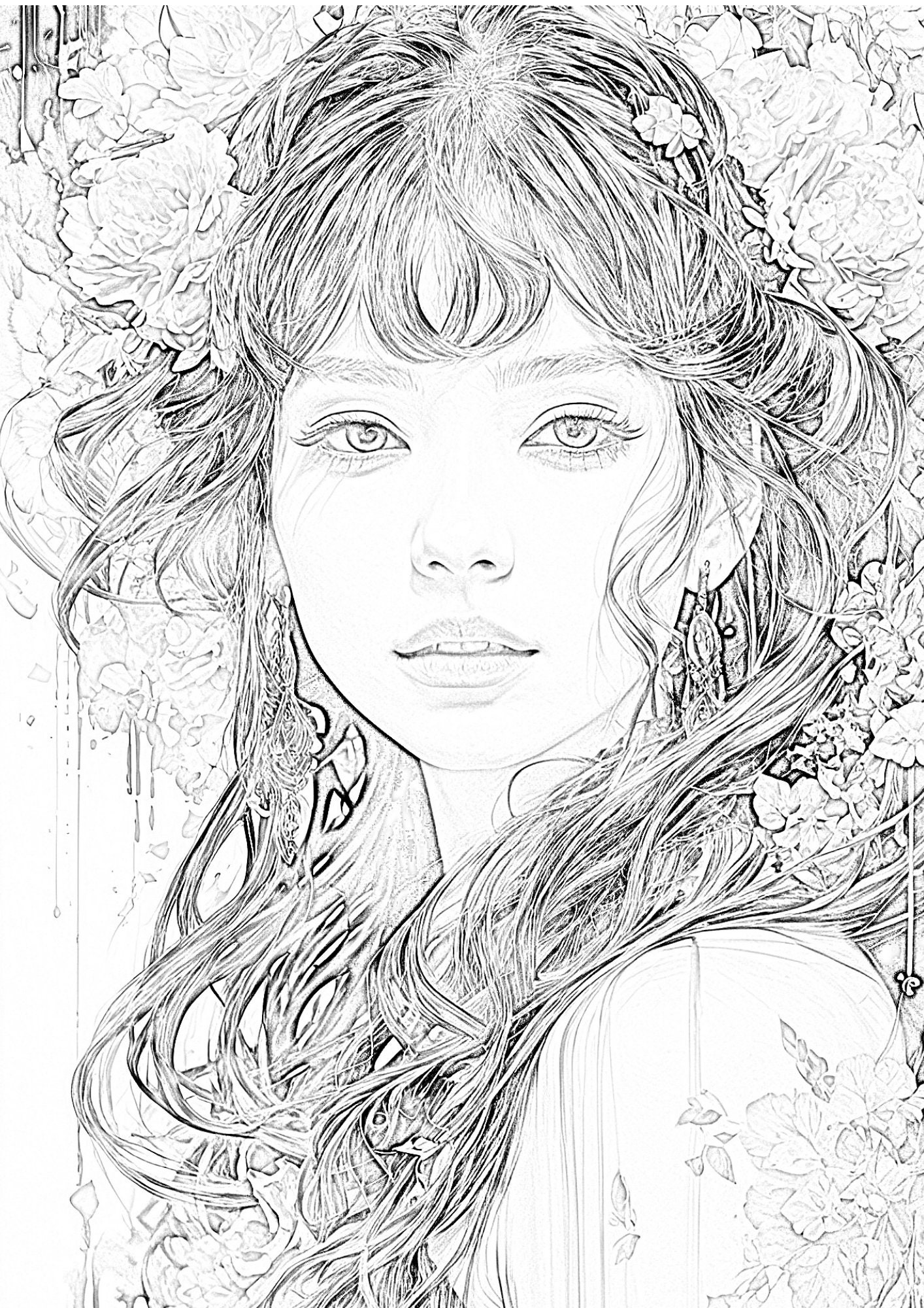 13 Girl Portrait Instant Downloadable Digital Colouring Page Etsy