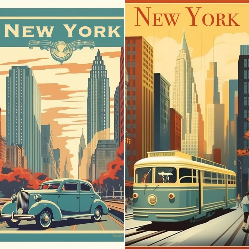 Vintage NYC Travel Poster Bundle, New York City Poster, PNG, Printable ...