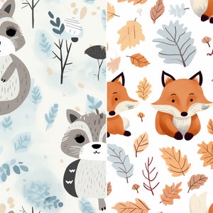 Woodland Seamless Pattern bundle, Digital Paper, Forest Scrapbook Paper, Animal Repeat Pattern for fabric, Woodland Digital File