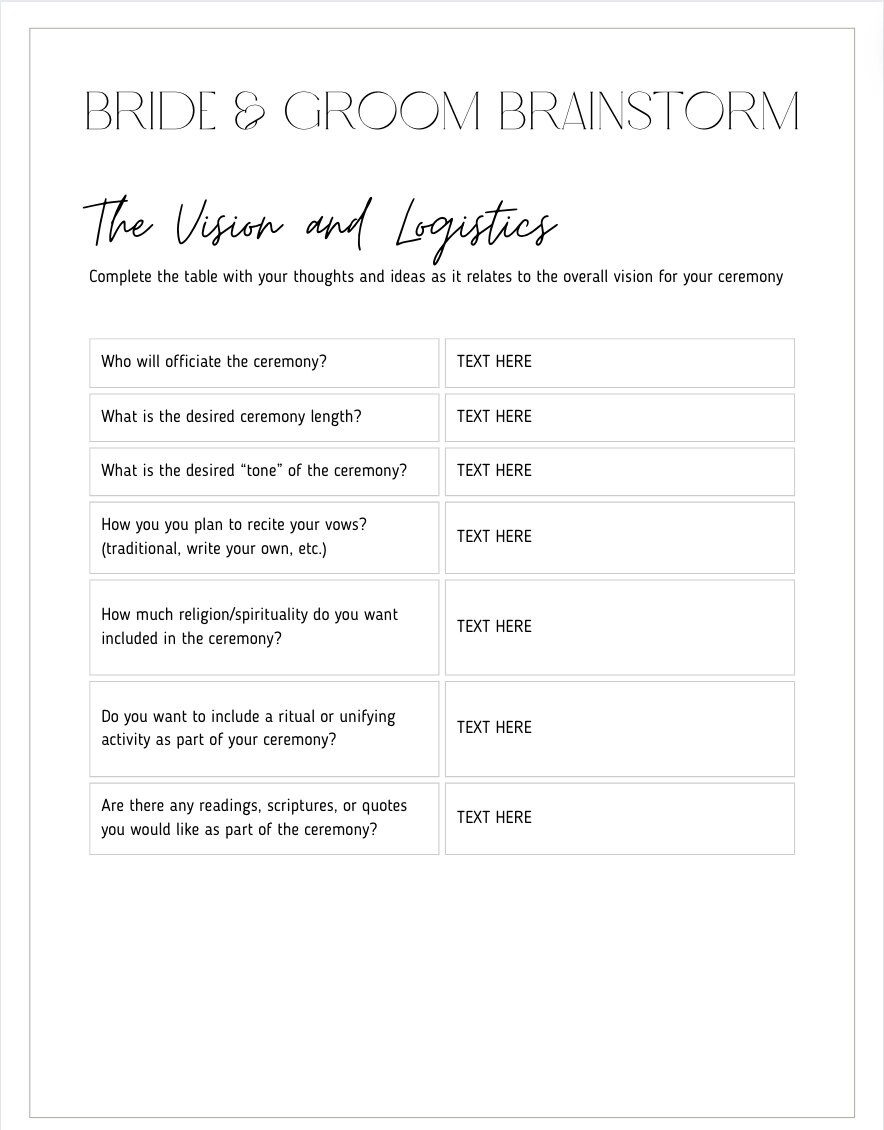 Wedding Ceremony Planning Guide - Etsy