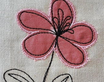 Rustic Applique Flower, Applique Flowers, Line Art Embroidery, Small Embroidery Flowers