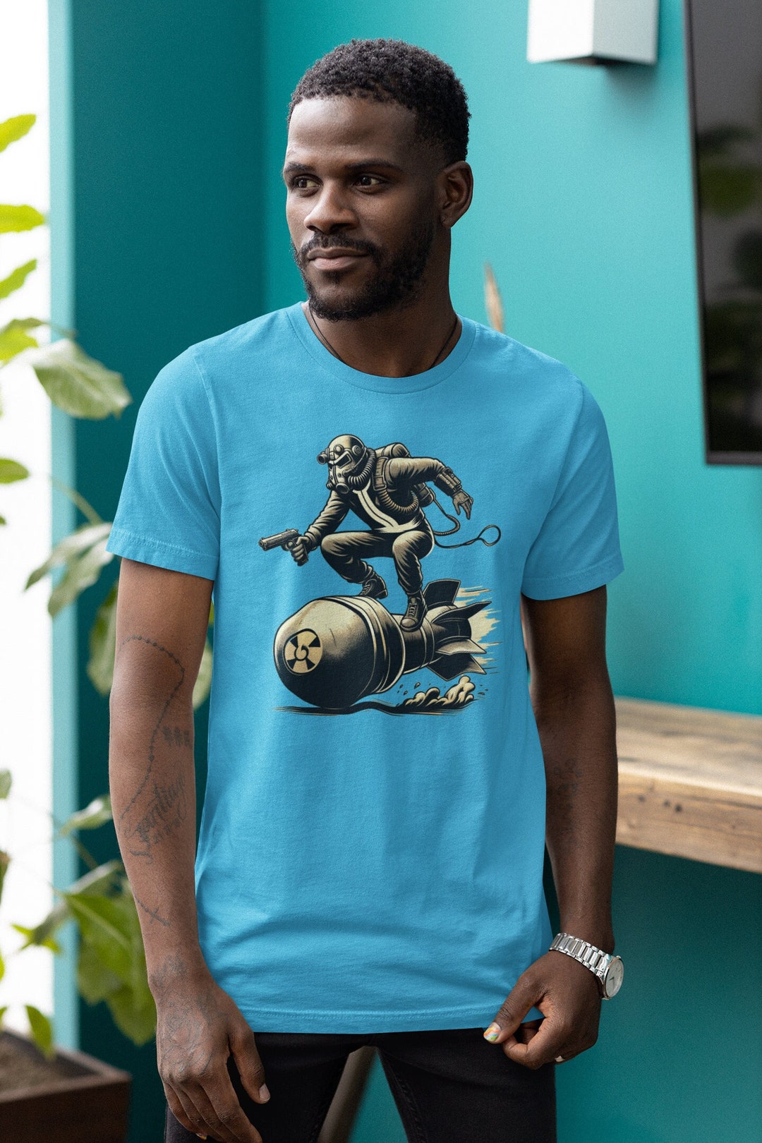 Bomb Rider Art Retro Futuristic Gamer Tee, Nuke Drop Graphic, Post ...