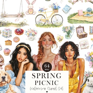 Spring Clipart Springtime Illustration Watercolor Floral Spring Spring Season Picnic Spring Scenes Digital Stickers Scrabook Commercial Use