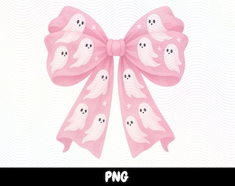 Pink Halloween Ghost Bow PNG, Coquette Spooky Season (Digital Download)