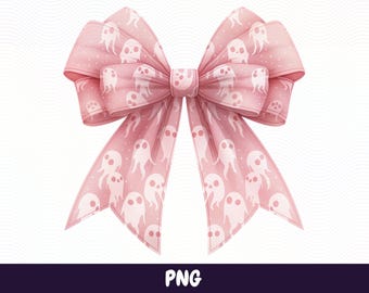 Pink Halloween Ghost Bow PNG, Coquette Spooky Design (Digital Download)