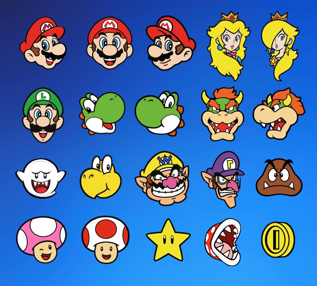 Super Mario Faces Vector Bundle Super Mario Clip Art Svg Files Files ...