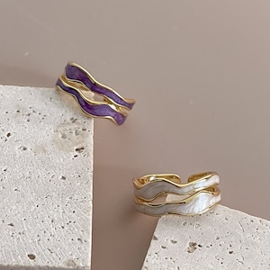 Colorful Enamel Ring Minimalist 18K Gold Plated Hollowed Double Layer by Subtle Statements NYC, Enamel Ring, Colorful Ring